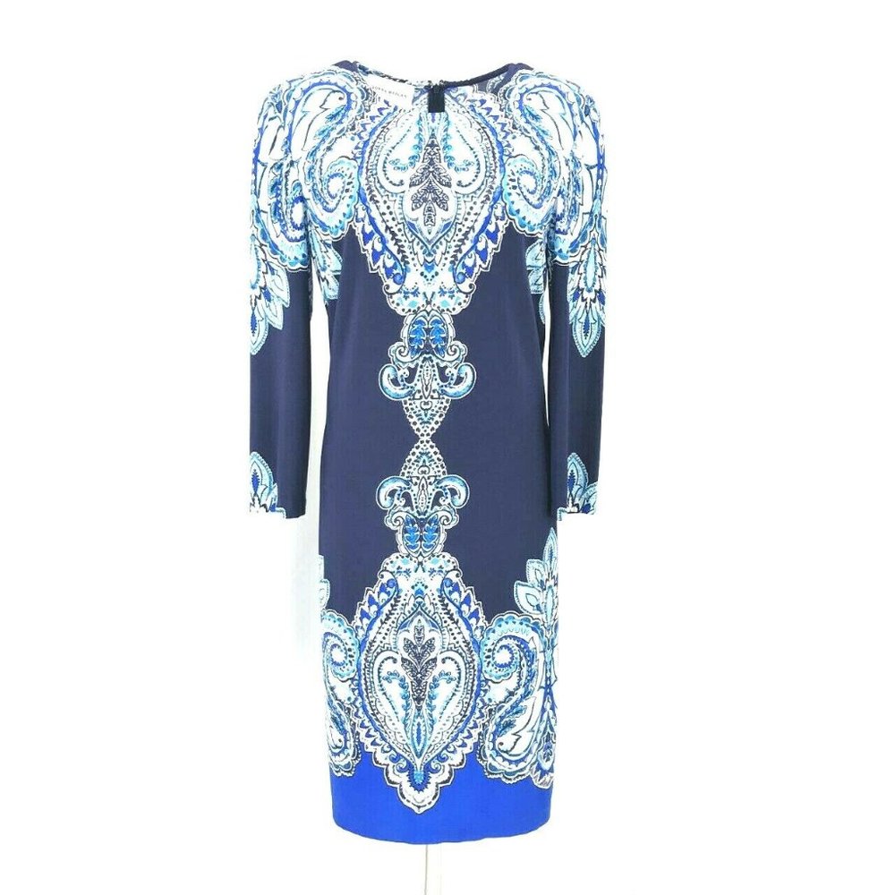 Donna Morgan Long Sleeve Paisley Shift Dress Sz 14